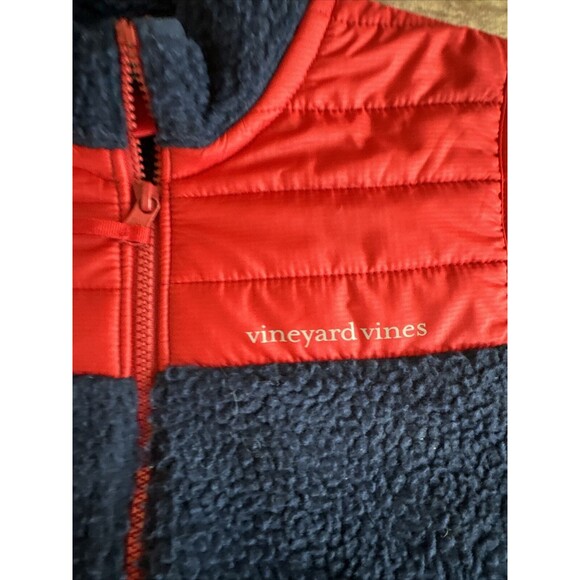 Vineyard Vines Vest Kids M 12/14 Red Blue Full Zip Quilt Pockets Fleece Sherpa - Picture 3 of 9